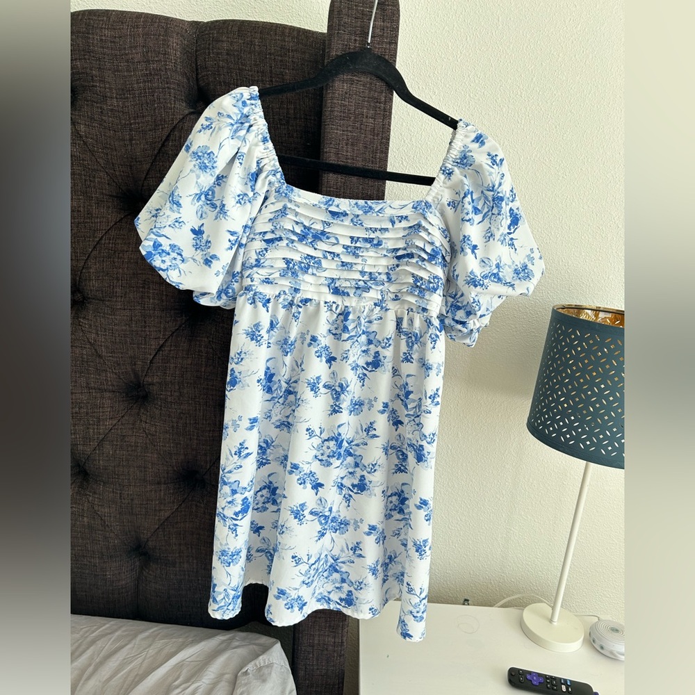 Chic Blue Floral Women's Babydoll Dress